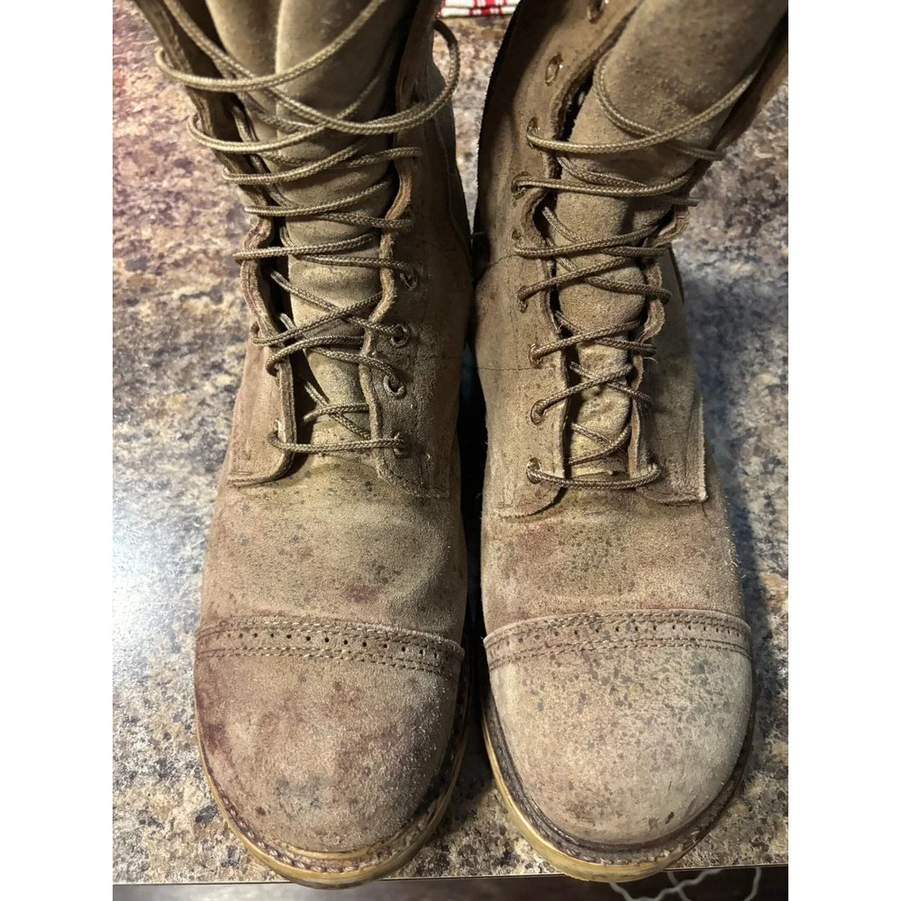 Vintage Tan Suede Combat Boots Mens 13 D Cap Toe Side Zip Made in USA 4500